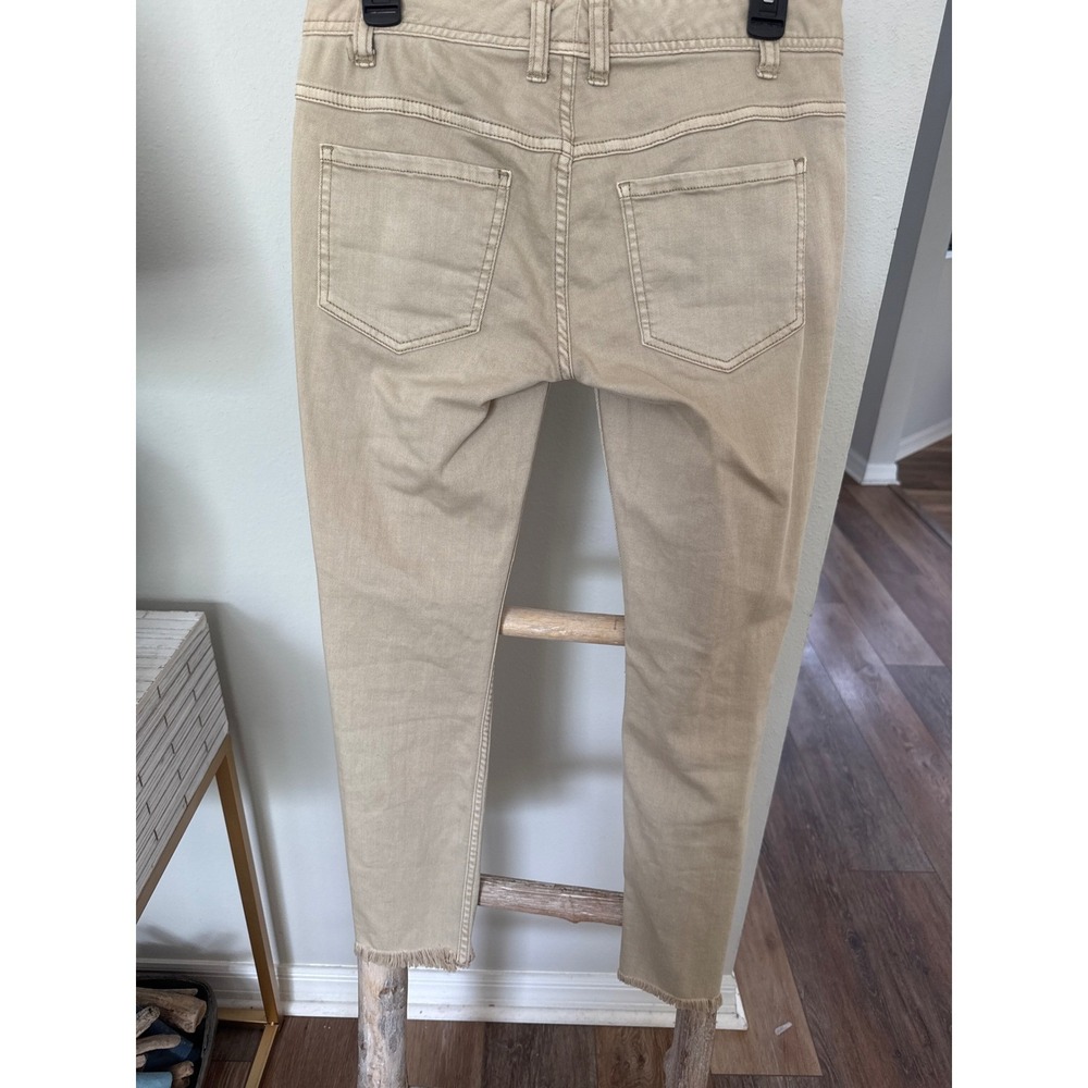 Free People Womens High Rise Busted Distressed Skinny Jeans Khaki Tan size 27 - Picture 7 of 9